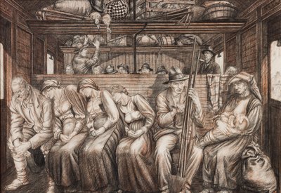 イタリアの収穫者の旅、1924年頃（紙に鉛筆とチョーク） 作： Job Nixon