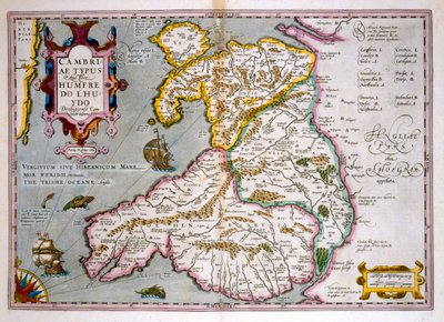 ウェールズの地図、出版されたc.1630（手描きの彫刻） 作： Jodocus Hondius