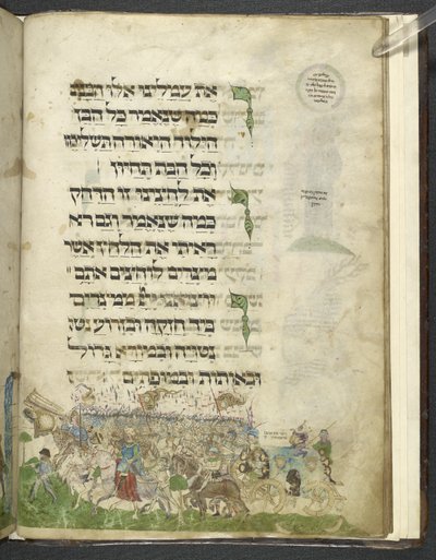 MS追加。 14762、f.15r エクソダスと紅海の横断、「アシュケナージ ハガダ」より、1460 年頃（ベラム） 作： Joel ben Simeon Feibusch