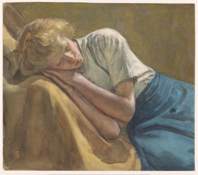 休んでいる女の子 作： Johan Antonie de Jonge (signed by artist)