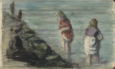 ウォーター フロントに沿って 2 人の子供を持つ女性 作： Johan Antonie de Jonge