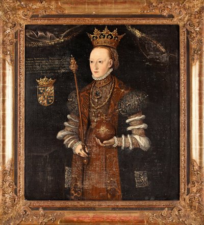 Marguerite Lejonhufvud (旧姓 Margareta Eriksdotter) (1516-1551) の肖像画、reine de Suede - Peinture de Johan Baptista van Uther (actif 1562-1597)、huile sur toile (102x90 cm) 作： Johan Baptista van (active 1562 1597) Uther