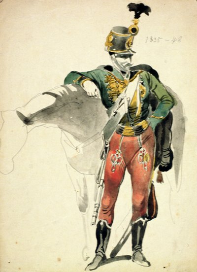 第9連隊の騎兵、軽騎兵の服装、1835-48 作： Johan Baptiste Heinefetter