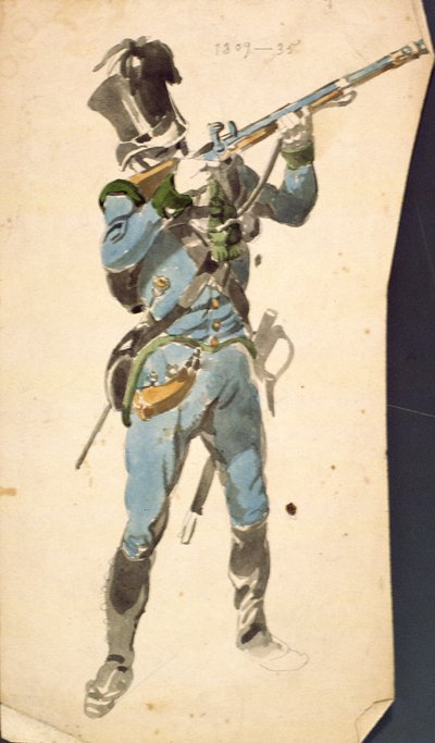 オーストリアのイェーガーのライフルマン、ナショナルエリートの名声部隊、1835年（水彩） 作： Johan Baptiste Heinefetter
