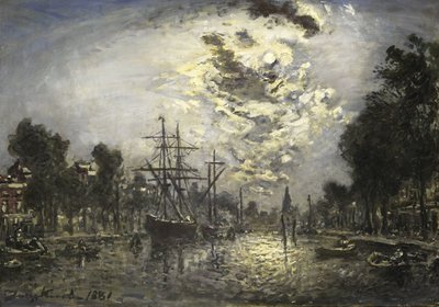 月明かりのロッテルダム 作： Johan Barthold Jongkind (signed by artist)