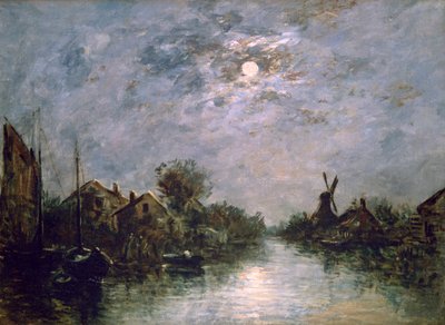 月明かりの下のオランダ海峡、c1840-1891 作： Johan Barthold Jongkind