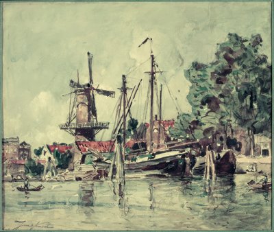 オランダでは、工場の近くのボート 作： Johan Barthold Jongkind