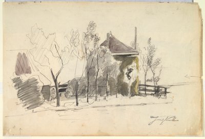 農場のヘイワゴン (直腸); ファームのビュー (裏面) 作： Johan Barthold Jongkind