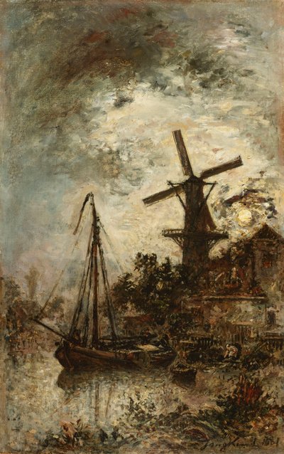 ヴァレットの端にある風車、1881年 作： Johan Barthold Jongkind