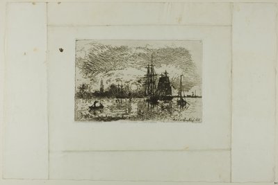 夕日、アントワープ港 作： Johan Barthold Jongkind