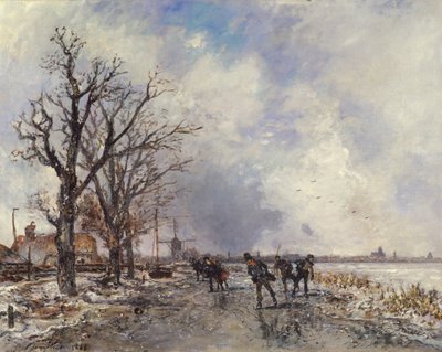1866年、ロッテルダム近くのスキー川沿いのスケーター 作： Johan Barthold Jongkind