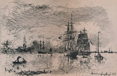 アントワープ港の日没、1868年、1946年 作： Johan Barthold Jongkind