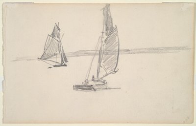 穏やかな水の 2 つの漁船 (レクト); 穏やかな水の 2 つのヨット (裏面) 作： Johan Barthold Jongkind