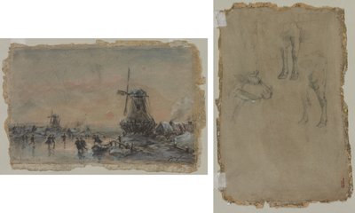 アルンハイムの眺め (右) 雄牛の習作 (裏) 作： Johan Barthold Jongkind