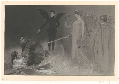 トランスバール戦争の政治的寓話における悪魔としてのチェンバレンとキッチナー 作： Johan Braakensiek