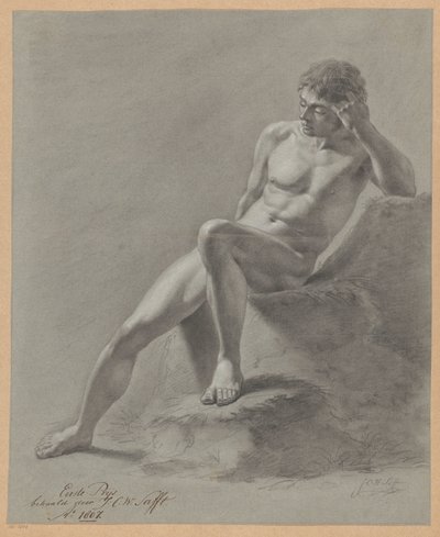 正面から見た裸の男性の着席 (一等賞 1807) 作： Johan Christiaan Willem Safft