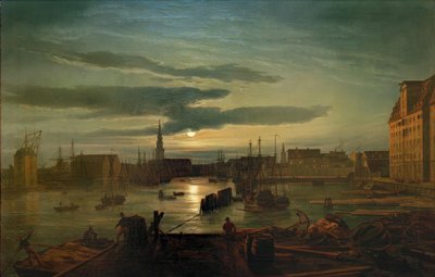 月明かりの下でコペンハーゲン港 作： Johan Christian Dahl
