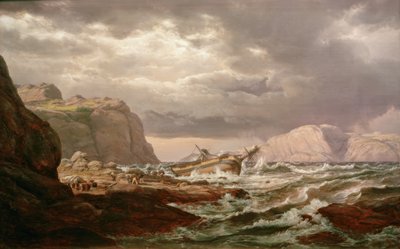 ノルウェーの海岸に座礁した船 作： Johan Christian Dahl