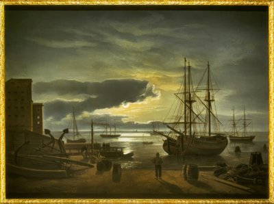 月明かりの下でコペンハーゲン港 作： Johan Christian Dahl