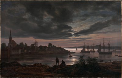 ノルウェー語  月明かりに照らされたラルヴィク港 月明かりに照らされたラルヴィク港 作： ヨハン・クリスチャン・ダール