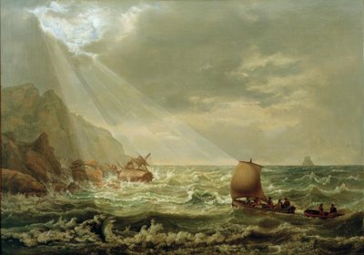 カプリ島の岩だらけの海岸の難破船 作： Johan Christian Dahl