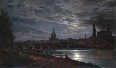 "Vue de Dresde au clair de lune" "Vue de Dresden au Clair de lune" ヨハン・クリスチャン・クラウセン・ダール（1788-1857）の絵画 1839年 油彩・カンヴァス Dim 78x130 cm ドレスデン州立美術コレクション ドレスデン 作： Johan Christian Dahl