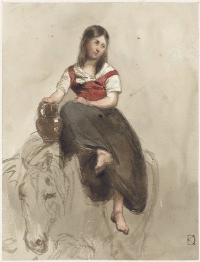 水差しを持って馬に乗った女性 作： Johan Daniël Koelman
