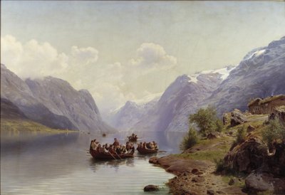 ハダンゲンフィヨルドのブライダルエスコート、1865年 作： Johan Fredrik Eckersberg