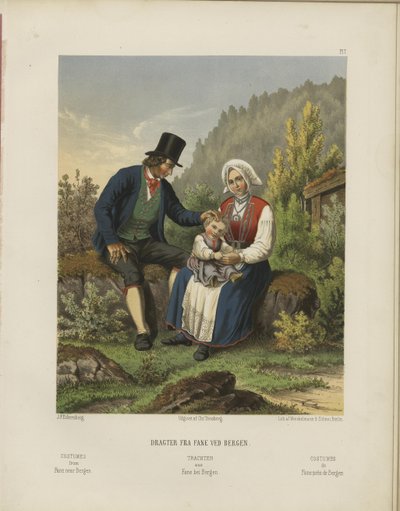 作者不明、Chr.Tønsberg発行の『Udvalgte norske Nationaldragter』（no, [1861]）からの引用。 作： Johan Fredrik Eckersberg