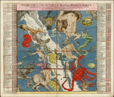 1730年天球図 - Globi Coelestis In Tabulas Planas Redacti Pars V 作： Johan Gabriel Doppelmayr