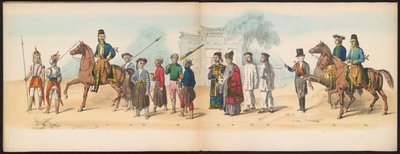 デルフトの学生のマスカレード、1857年（プレート8） 1857 年 5 月 5 日にデルフト学生団のメンバーによって開催された衣装を着た行列で、ジョクジョカルタのスルタンのガレベグ行列と、N の最も特徴的なタイプを描いています。 作： Johan Hendrik Hoffmeister