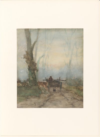 林道の農場カート 作： Johan Hendrik Weissenbruch (signed by artist)