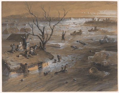 ブラケルの堤防決壊、1861 年 1 月 4 日 (オブジェクトのタイトル) 作： Johan Hendrik Weissenbruch (signed by artist)