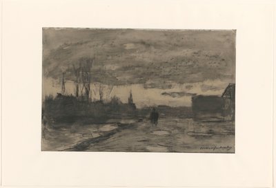 岸壁の眺め 作： Johan Hendrik Weissenbruch (signed by artist)