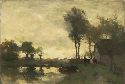 池の近くに農場のある風景 作： Johan Hendrik Weissenbruch
