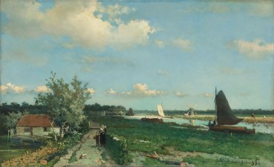 「ゲースト橋の近くの景色」として知られる、ライスウェイク近くのトレクフリート航路 作： Johan Hendrik Weissenbruch
