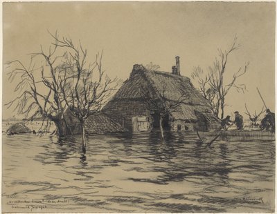 Lower Asselt (Land van Maas en Waal) の浸水した農場 作： Johan Hendrik van Mastenbroek