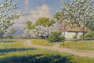 春のコテージのある緑豊かな風景 作： Johan Krouthén