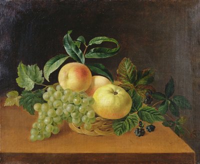 りんご、桃、ぶどうのバスケット 作： Johan Laurents Jensen