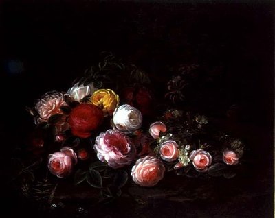 薔薇のある風景（油彩・キャンバス） 作： Johan Laurents Jensen