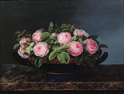 ピンクのバラの静物 作： Johan Laurents Jensen