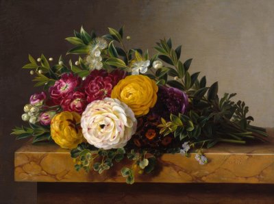 JLジェンセン、大理石の上に花の花束 作： Johan Laurentz Jensen