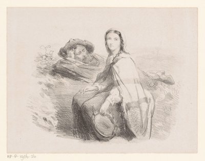 タンバリンを持ってリクライニングする男女 作： Johan Michaël Schmidt Crans (attributed to)
