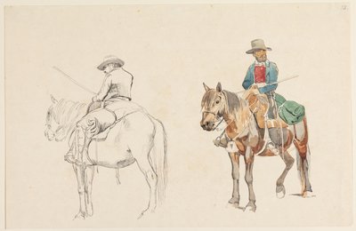 斜め後ろから見た馬用のカンパニョル。 斜め正面から見た馬用カンパニョール 作： Johan Thomas Lundbye