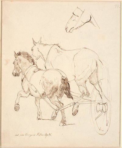 Nordbagge と普通の馬が同じ馬車に乗っています。 F.o. 馬の頭 作： Johan Thomas Lundbye