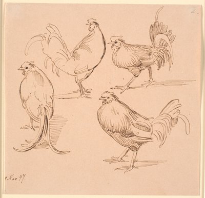オンドリの 4 つの研究 作： Johan Thomas Lundbye