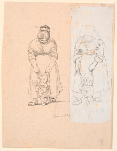ハーネスで小さな子供を導くイタリア人女性 作： Johan Thomas Lundbye