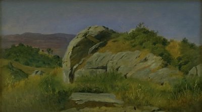 前景に岩がある風景。 チビテッラ, イタリア 作： Johan Thomas Lundbye