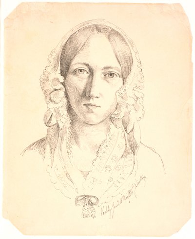 若い女性のポートレート、片面。 ルイーズ・マリー・ネルガード (1816-1895) を代表する可能性がある 作： Johan Thomas Lundbye