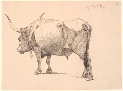 斜め後ろから見た、首に鈴が付いたローマ時代の雄牛 作： Johan Thomas Lundbye